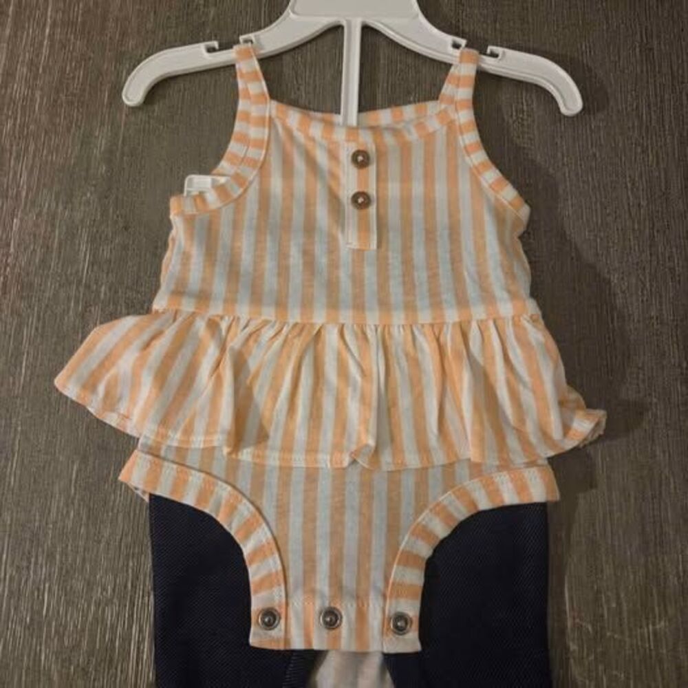 Carter's newborn tank and pants set peach and white striped top nwot